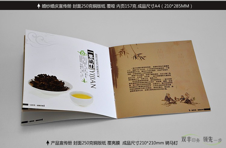產(chǎn)品宣傳冊(cè) 封面250克銅版紙覆亮膜，成品尺寸橫版A4(210*285MM)